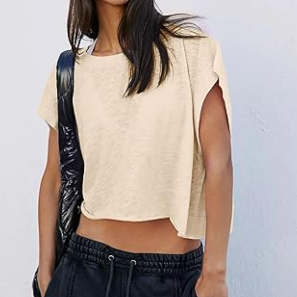 Free People Movement Active Crop Top in Pale Yellow Size Medium